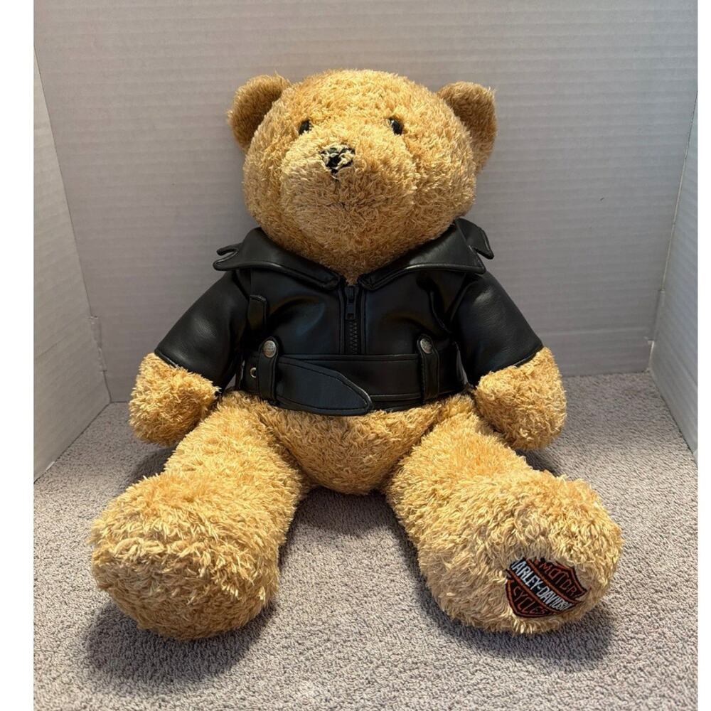 One of a kind Vintage Harley-Davidson Bear with Black Leather Harley Jacket .